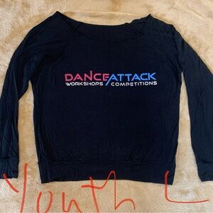 Black Long Sleeve Wide Neck w Raw Edge  Viscose Blend Dance Attack Comp YL